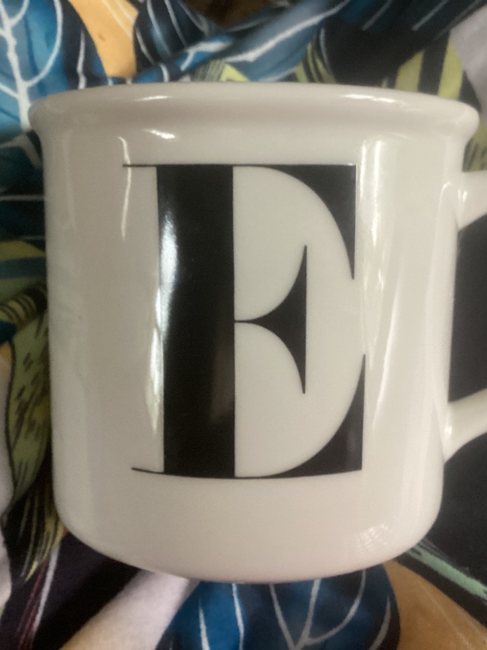 BRAND NEW Pottery Barn monogram letter "E" Mug Cup micro dish safe black white
